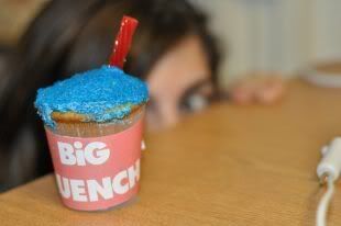 Glee Cupcake! a photograph of Sara hiding from her Slushie Cupcake